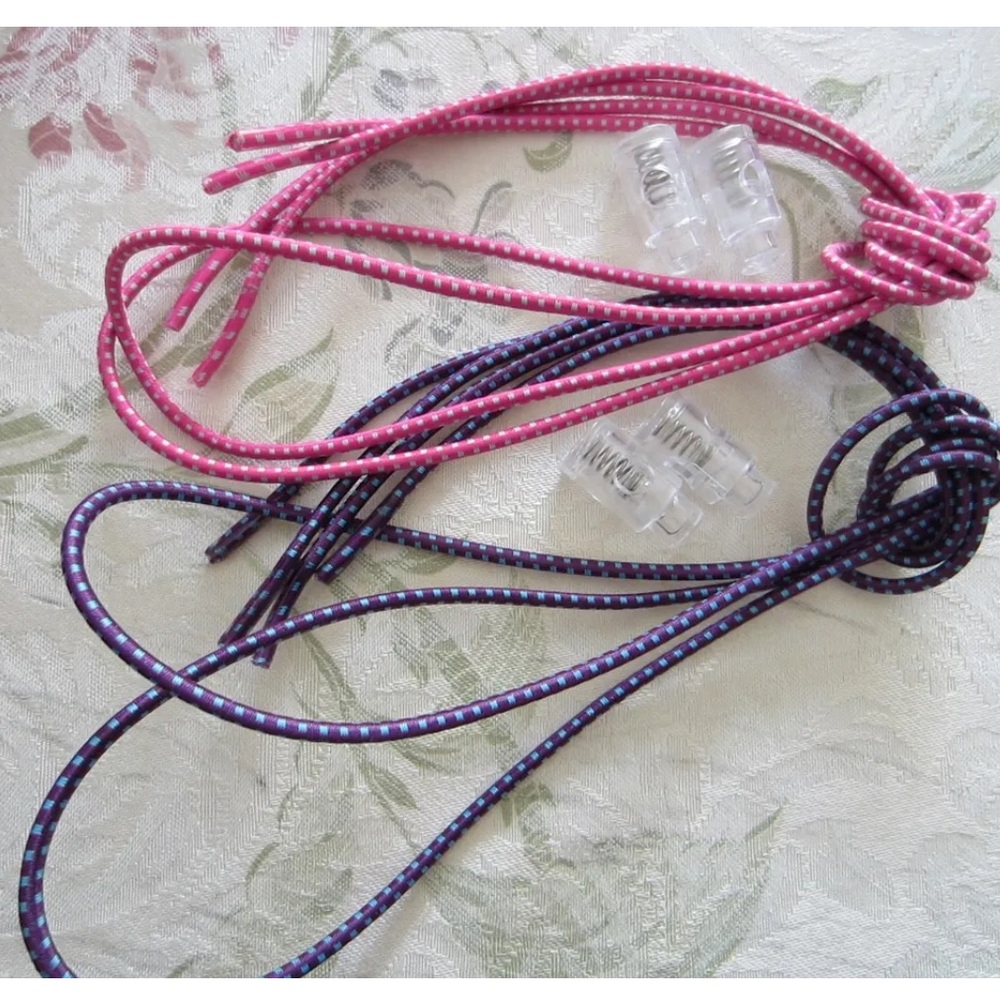LOT OF 2 ASICS 33" PURPLE & PINK RUNNING SHOE LACES WITH CLEAR LACE LOCKS NEW